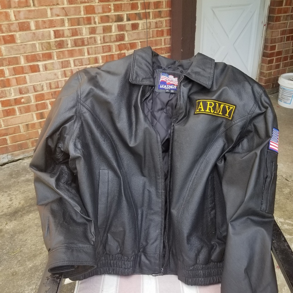 Leather army bomber jacket
